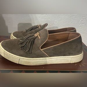 Frye slip on oxford tassel army green suede loafer 8.5